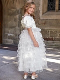 Tween Girls' Puff Sleeve Organza Layered Hem Cake Dress - Elonnashop