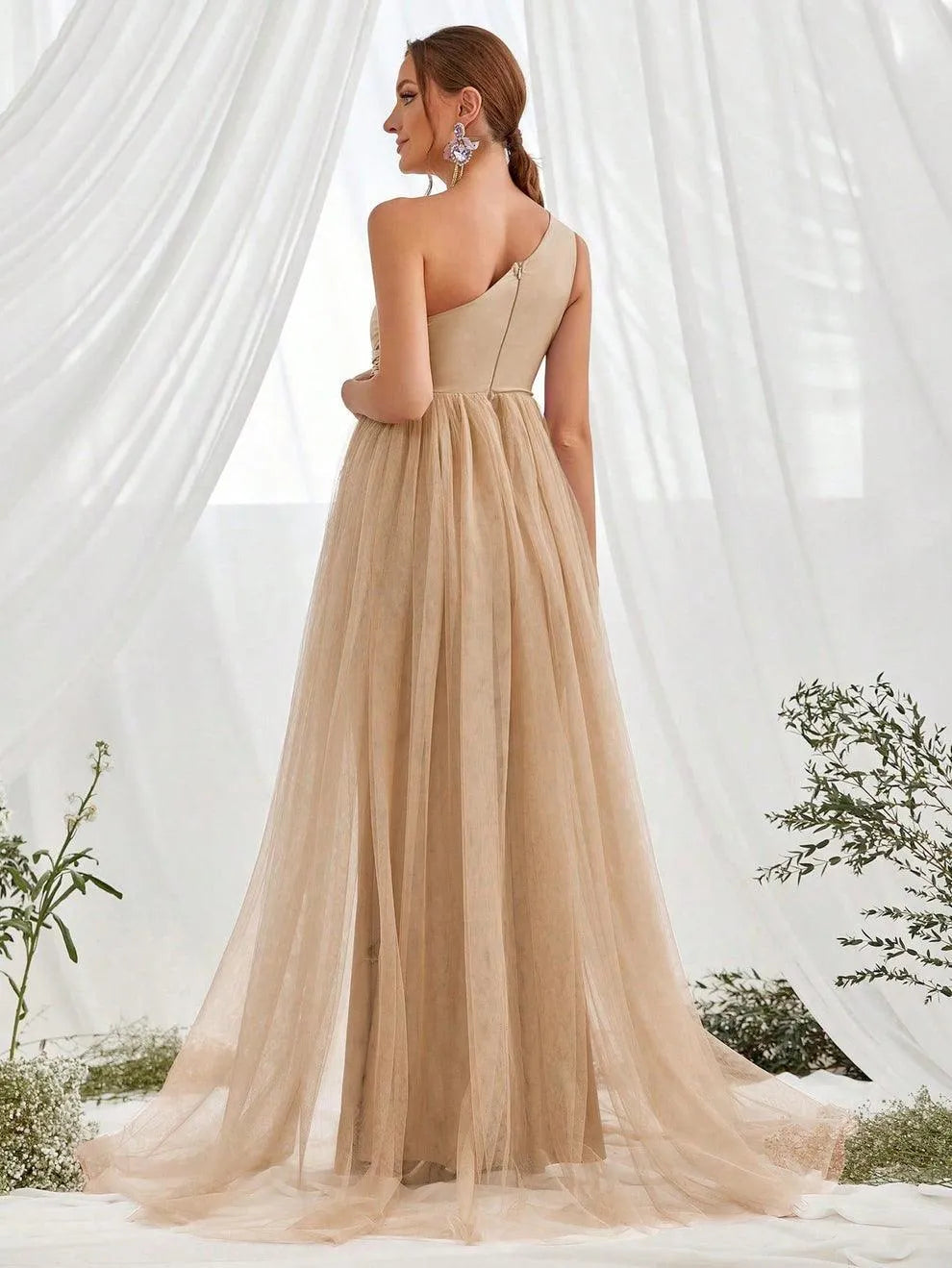 Maternity One Shoulder Contrast Mesh Mermaid Prom Dress Elonnashop Maternity One Shoulder Contrast Mesh Mermaid Prom Dress Elonnashop