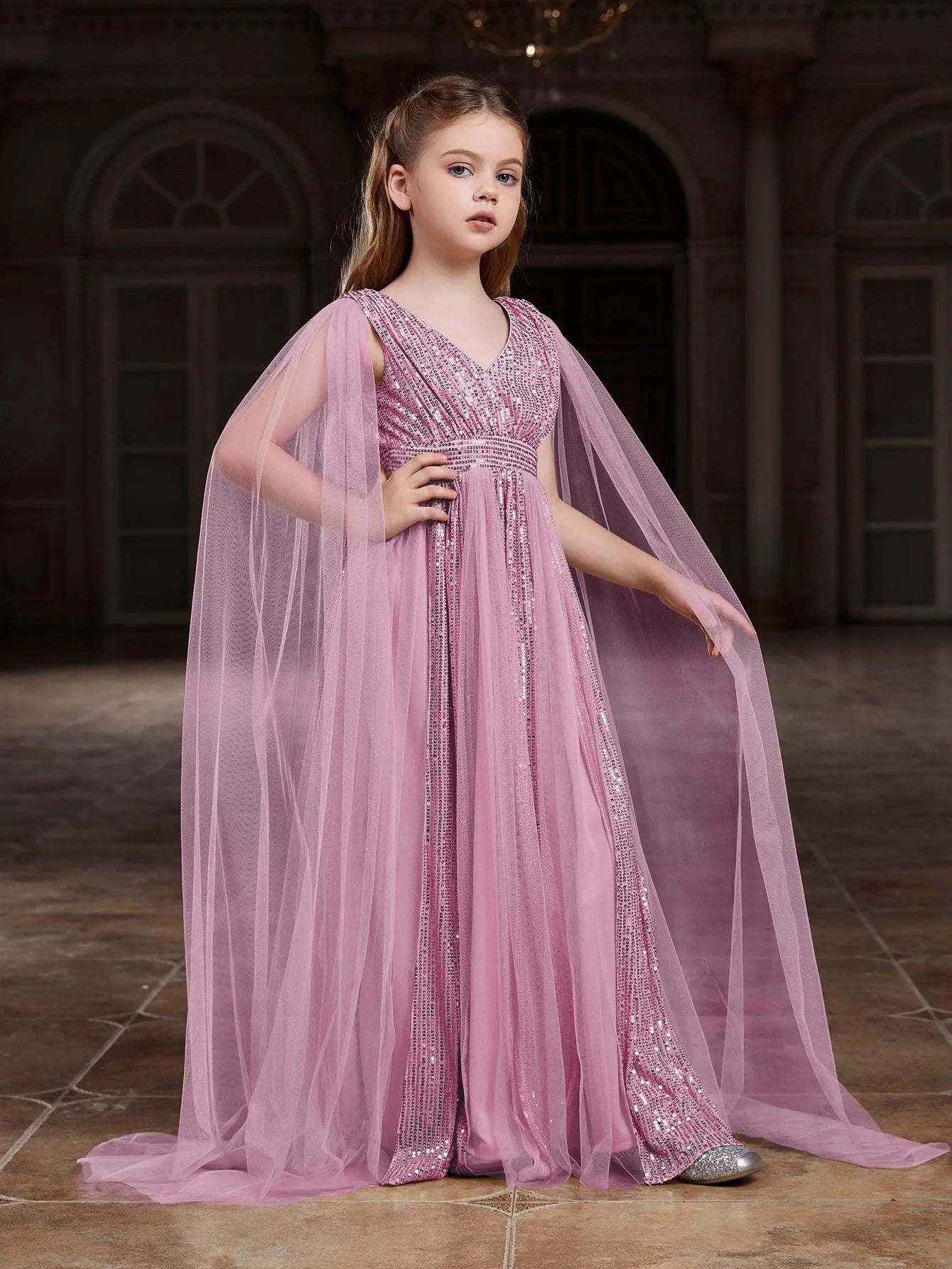 Orange Halloween Flower Girl Dresses Tween Girls' Contrast Mesh Cape Sleeves Sequin Party Dress Hot Pink 11Y Orange Halloween Flower Girl Dresses Tween Girls' Contrast Mesh Cape Sleeves Sequin Party Dress Hot Pink 11Y