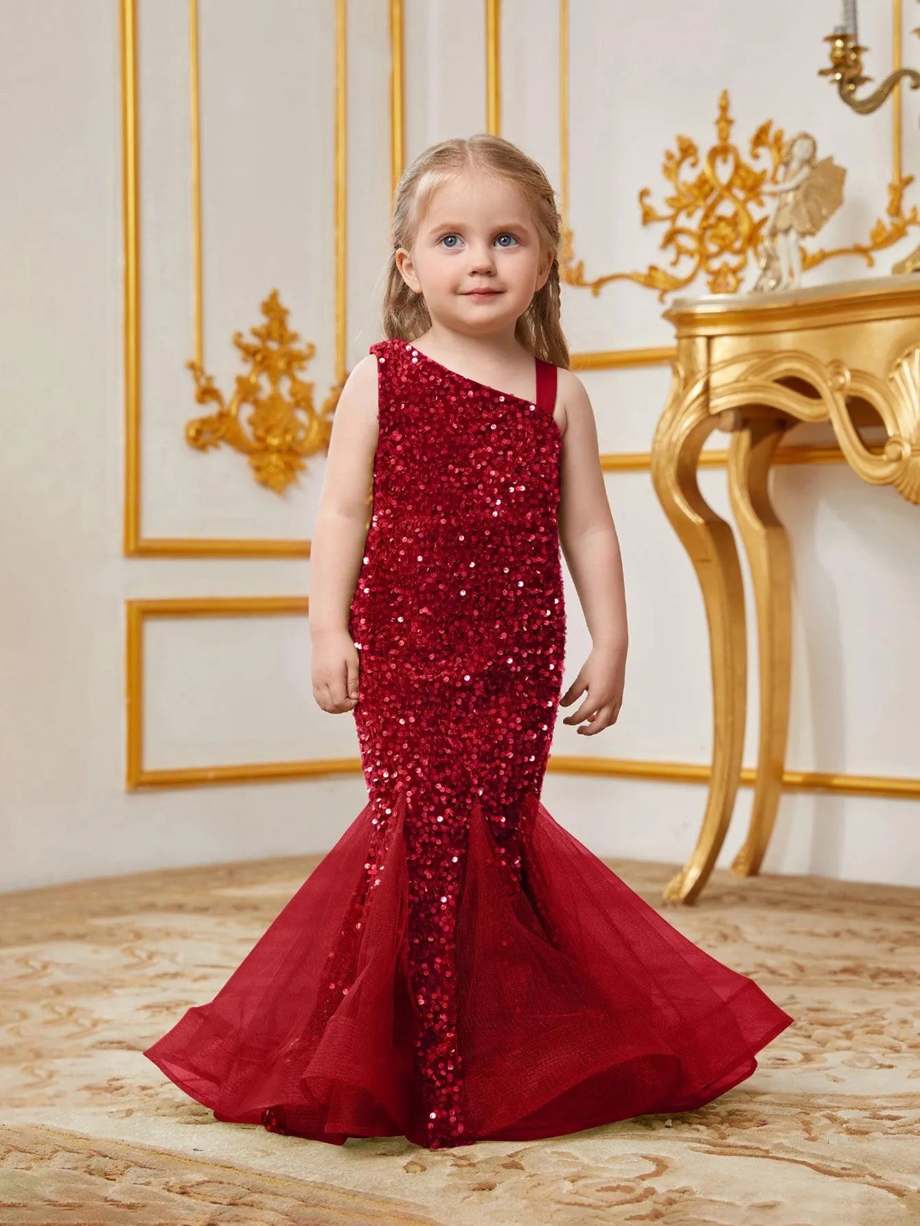 Young Girls' Mesh Insert Mermaid Hem Sequin Dress - Elonnashop