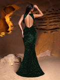 Elegant Halter Neck Sleeveless Sequin Mermaid Dresses