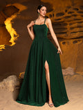 Glitter Backless Lace Up Split Cami Party Dress