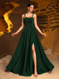 Glitter Backless Lace Up Split Cami Party Dress