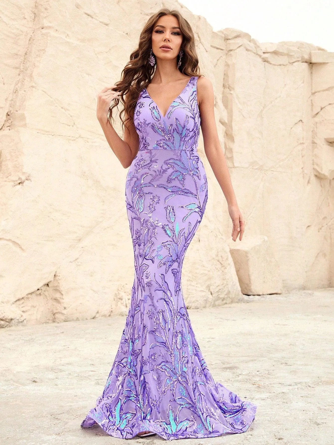 Floral Sequin Backless Mermaid Dress - Elonnashop