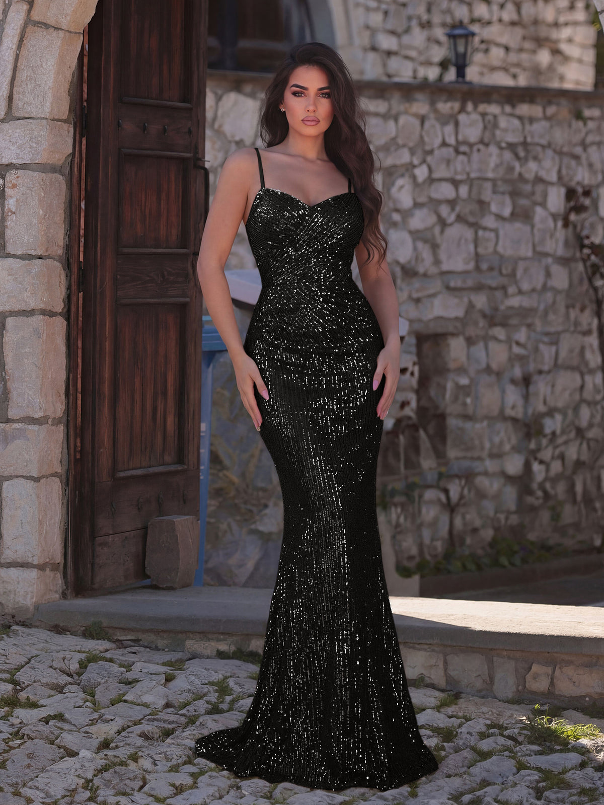 Backless Ruched Wrap Sequin Cami Party Dresses