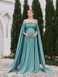 Maternity Off Shoulder Cape Sleeves Maxi Prom Dress - Elonnashop