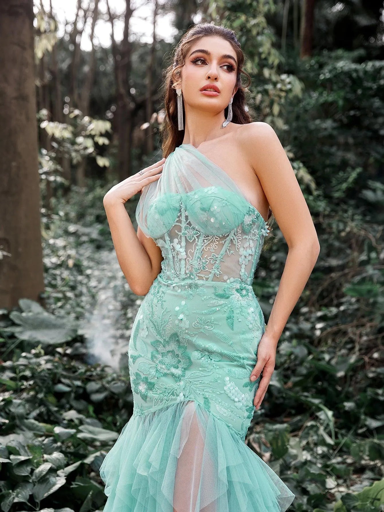 one shoulder lace overlay dress 2310 STUDIO one-shoulder lace-overlay Maxi Dress | Black
