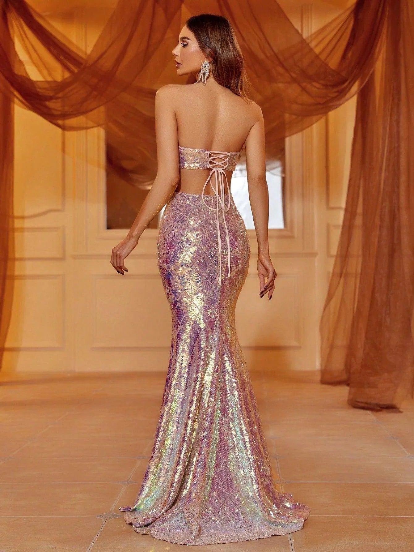 Elegant Split Thigh Sequin Mermaid Hem Tube Dress - Elonnashop