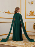 Tween Girl Mock-Neck Chiffon Cape Dress For Formal Occasions