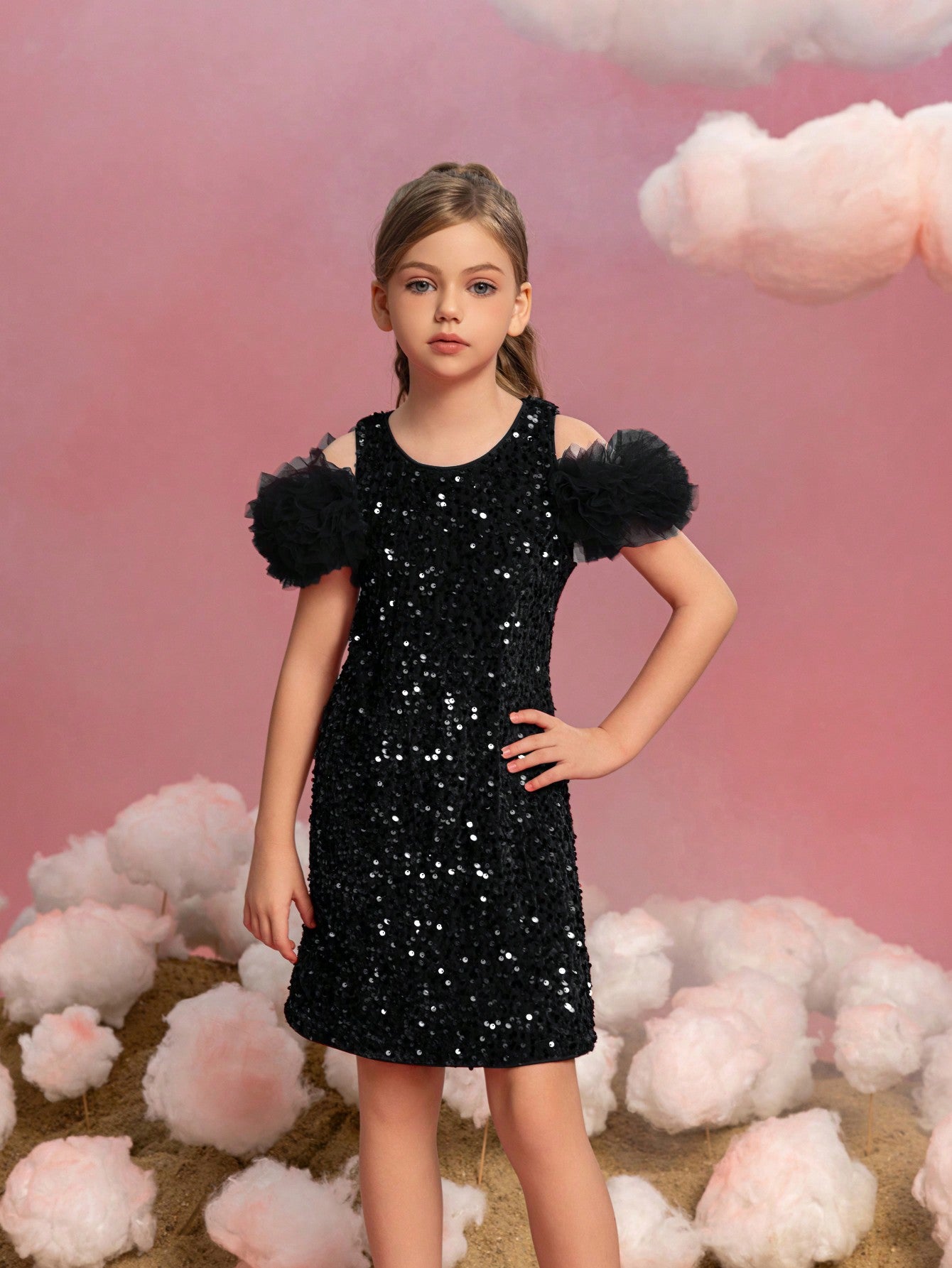 Tween Girls' Ruffle Trim Sequin Party Dress Black / 9Y Tween Girls' Ruffle Trim Sequin Party Dress Black / 9Y