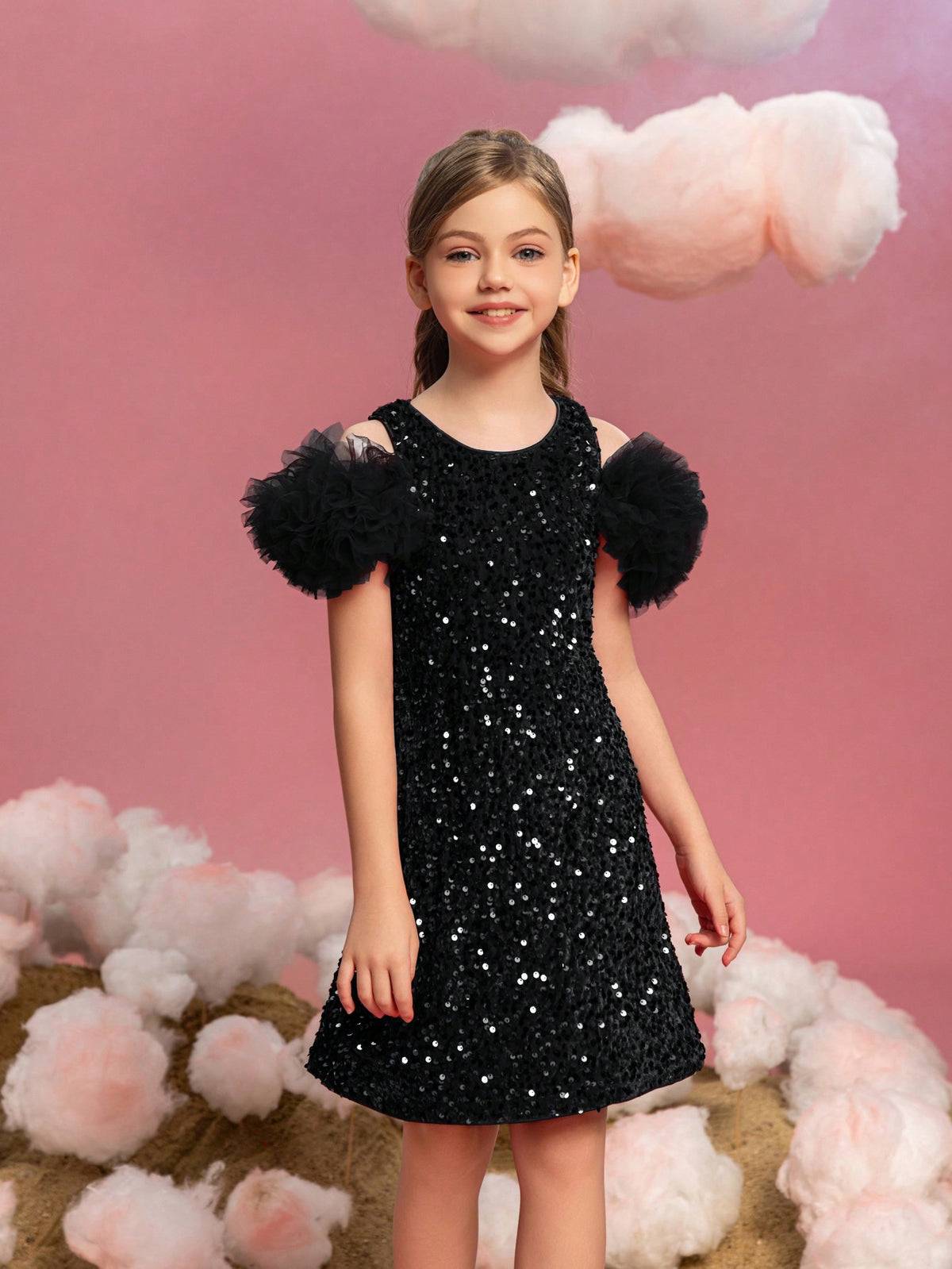 Tween Girls' Ruffle Trim Sequin Party Dress