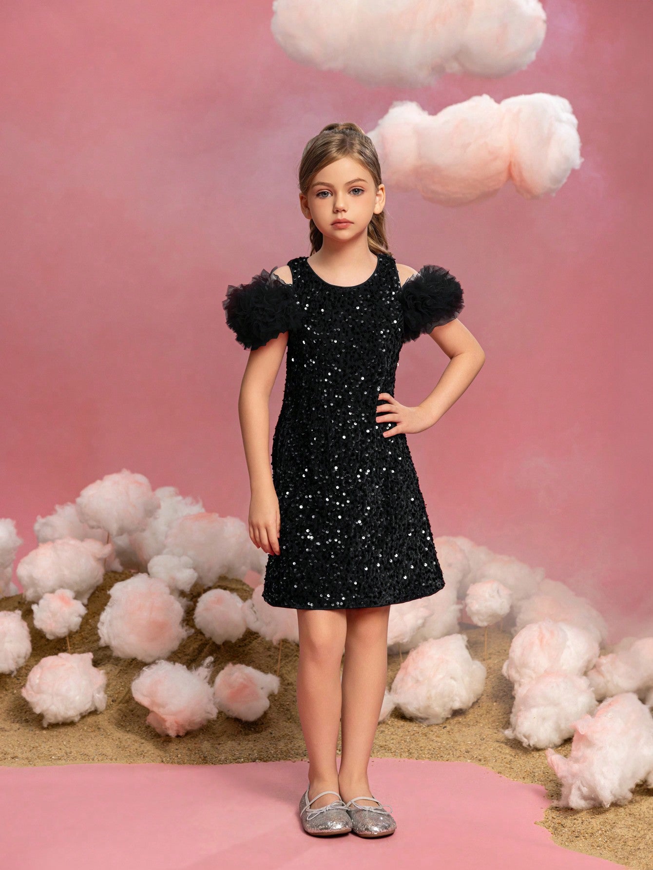 Tween Girls' Ruffle Trim Sequin Party Dress