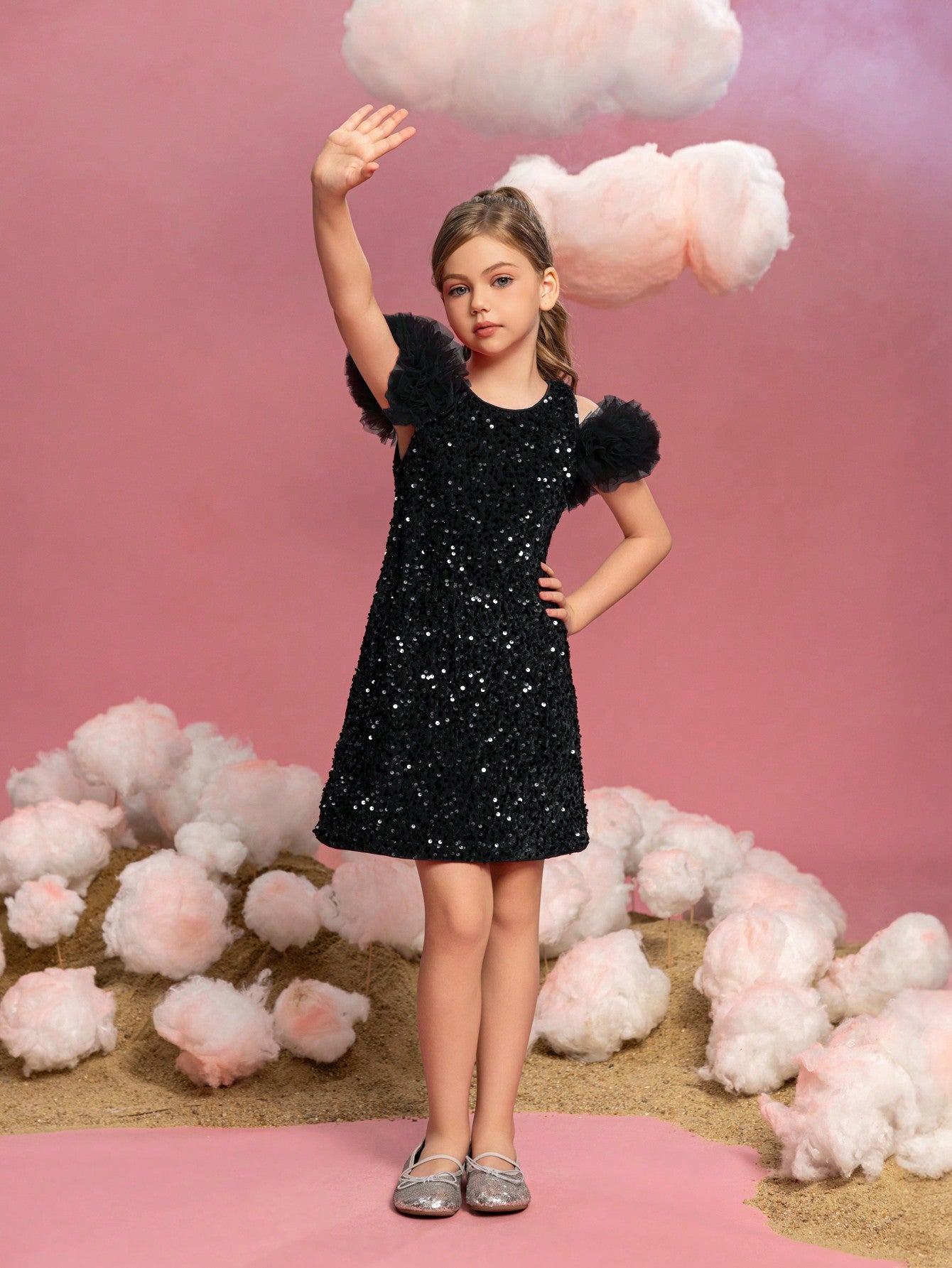 Tween Girls' Ruffle Trim Sequin Party Dress