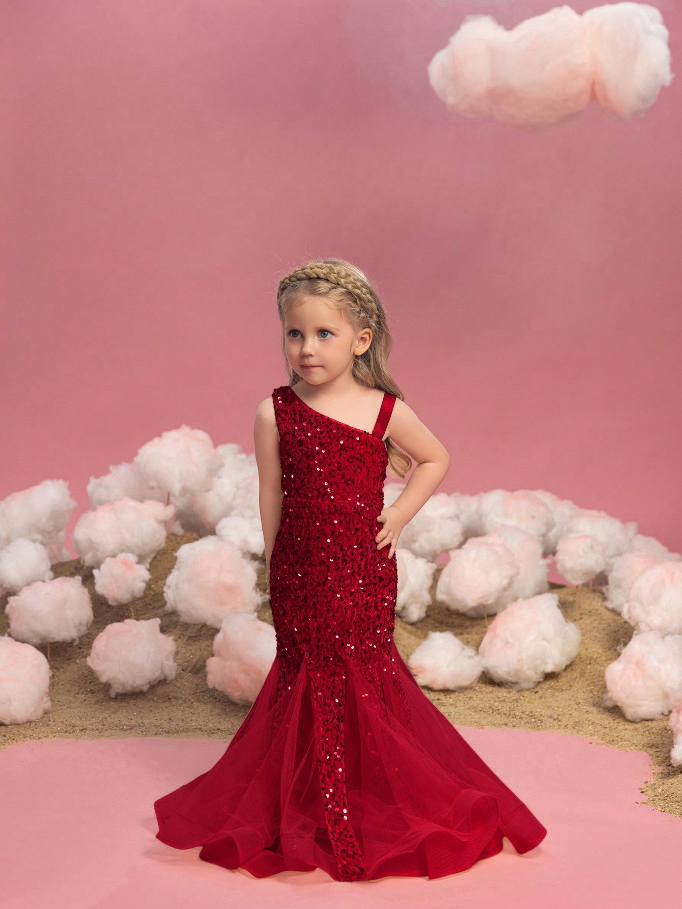 Young Girls' Mesh Insert Mermaid Hem Sequin Dress