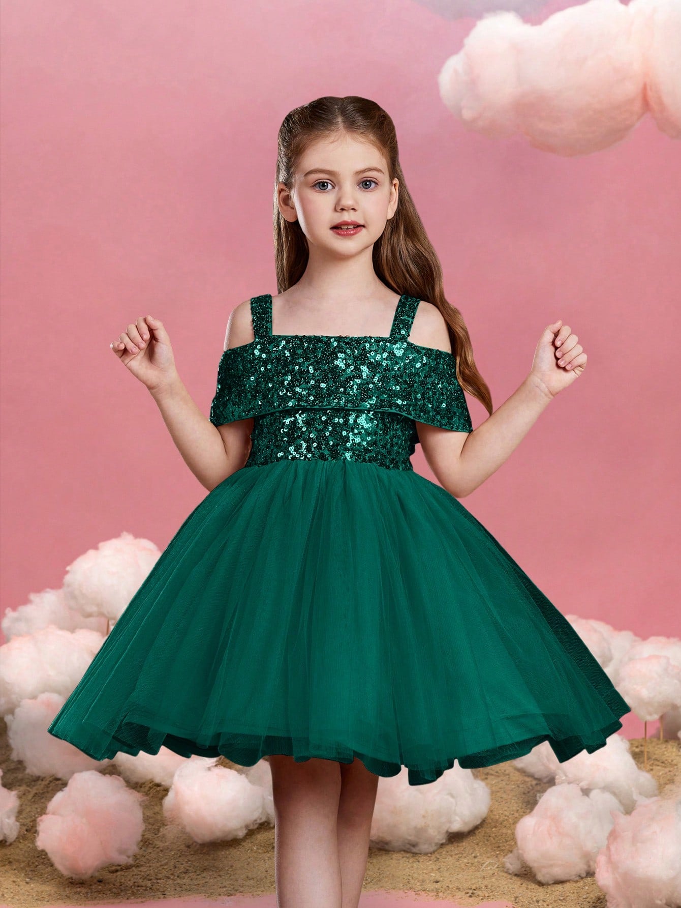 Tween Girls' Sparkling Off Shoulder Sequin Party Dress