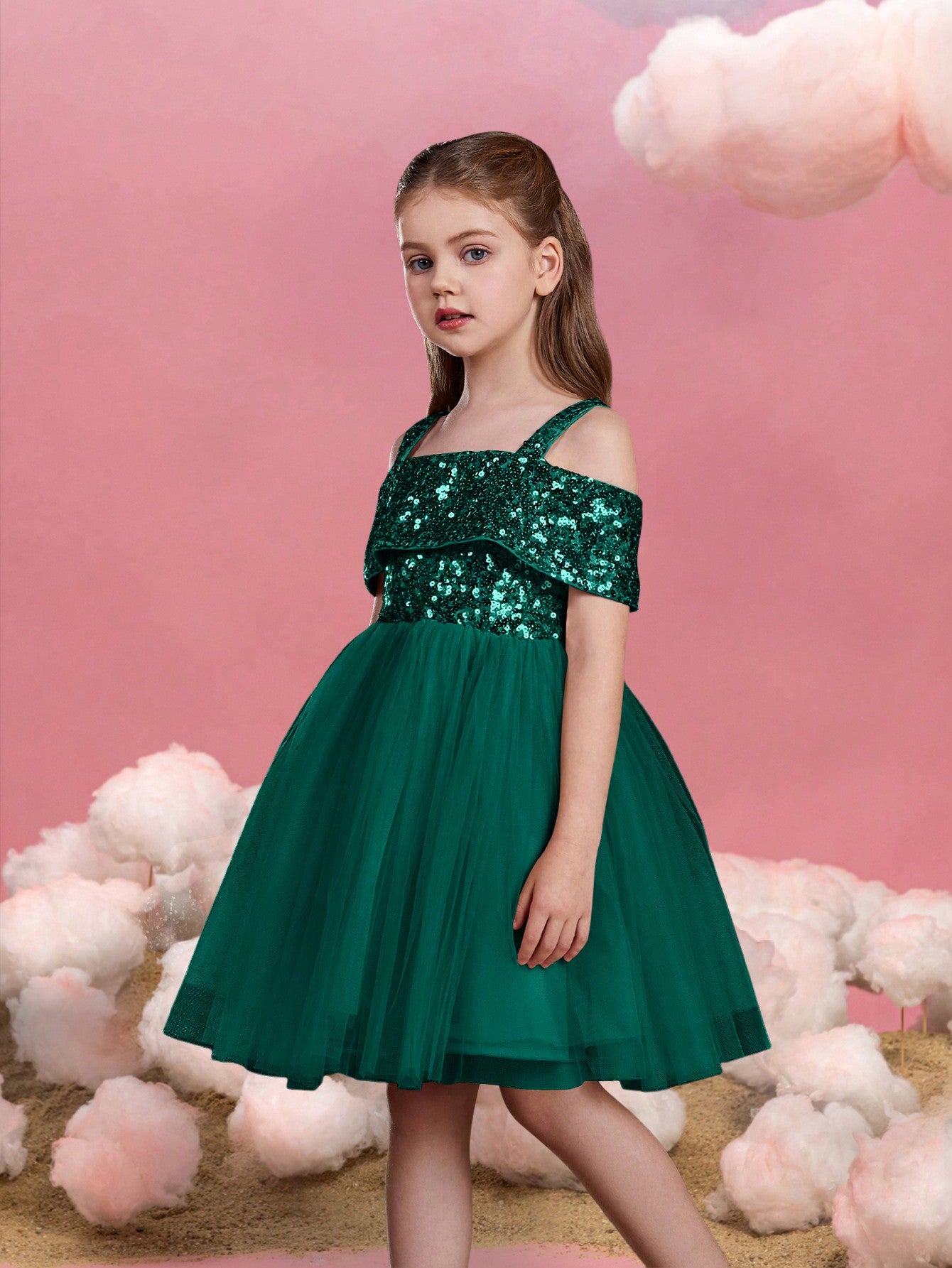 Tween Girls' Sparkling Off Shoulder Sequin Party Dress