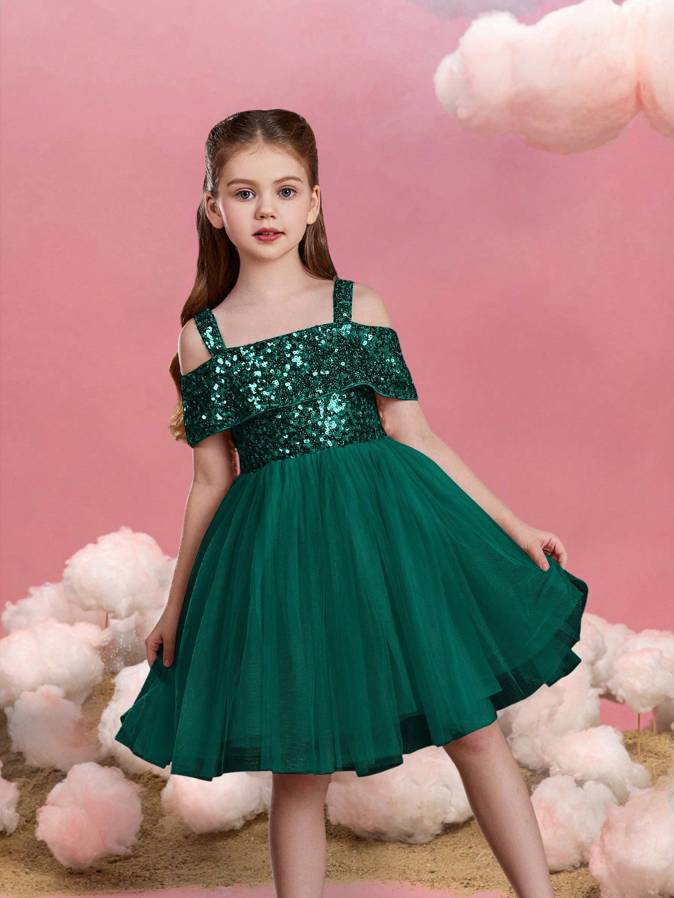 Tween Girls' Sparkling Off Shoulder Sequin Party Dress