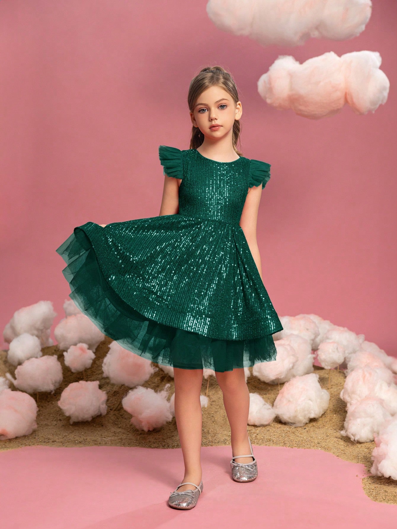 Tween Girls' Sparkling Cap Sleeves Sequin Party Dress