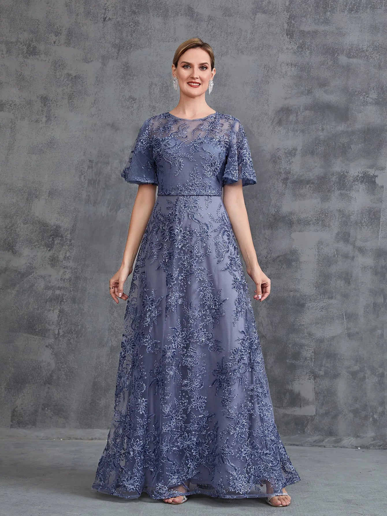 Womens' Floral Embroidered Butterfly Sleeves A Line Formal Evening Dr Elonnashop Womens' Floral Embroidered Butterfly Sleeves A Line Formal Evening Dr Elonnashop