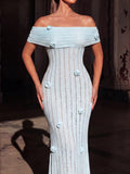 Elegant Off-The-Shoulder With 3D Floral Appliques & Mermaid Hemline – Formal Evening Gown With Figure-Hugging Silhouette For Black Tie Galas, Red Carpet Events, Luxury Wedding Receptions, Formal Dinners, And Award Ceremonies Wedding Prom Dress