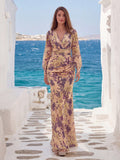 Elegant Floral Print Chiffon Evening Gown With Mermaid Silhouette – Luxurious Elegance For Red Carpet Events, Weddings, Art Gallery Openings, Gala Dinners, And High-End Social Gatherings,Vacation Essentials