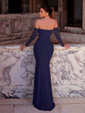 Elegant Women's Pink Strapless Mesh Formal Gown With Ruched Ruffle Detail Side Slit, Long Mermaid Sleeve Party Dress For Prom Evening