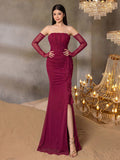 Teen Girls' Stunning Strapless Mermaid Formal Dress, Suitable For Teenagers, With Ruched Bodice Design And Thigh Slit, Perfect For Prom, Banquet, Pageant And Milestone Celebration