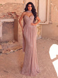 Elegant Pink Knitted Sleeveless Strapless Prom Dress, Long Flared Hem Gown with Fitted Waist and High Stretch for Glamorous Occasions