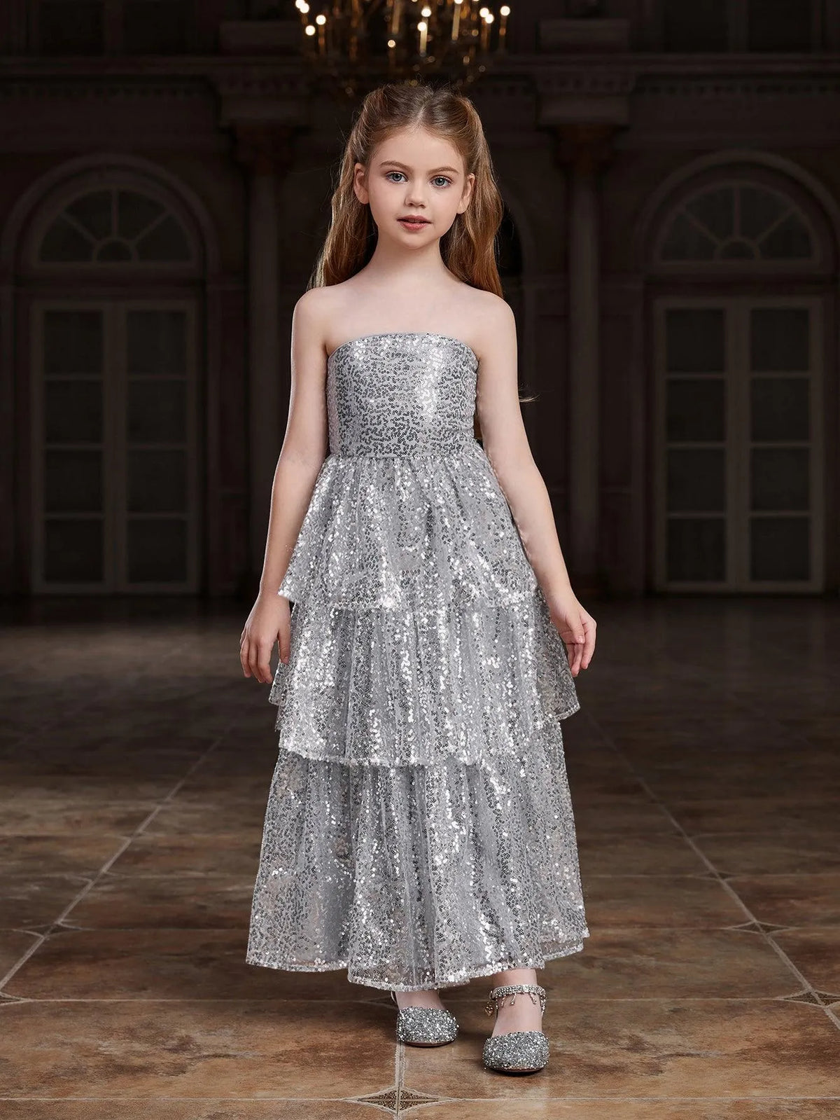 Tween Girls' Layered Hem Sequin Tube Party Dress - Elonnashop