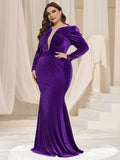 Plus Mesh Insert Ruched Velvet Mermaid Dresses