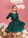 Tween Girls' Bow Detail 3/4 Sleeve Sequin Party Dress