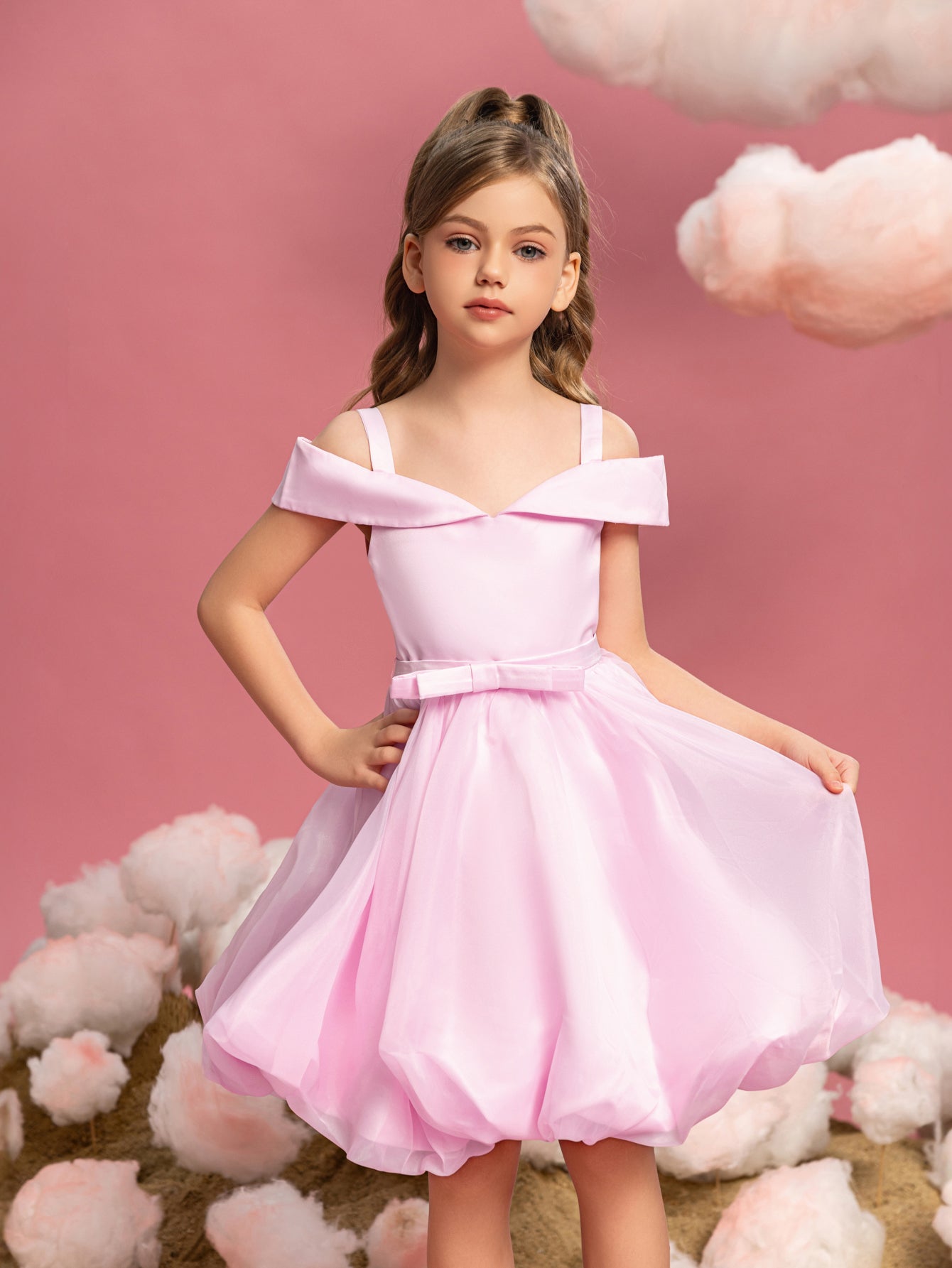 Tween Girls' Off Shoulder Bow Hem Satin Cami Dress