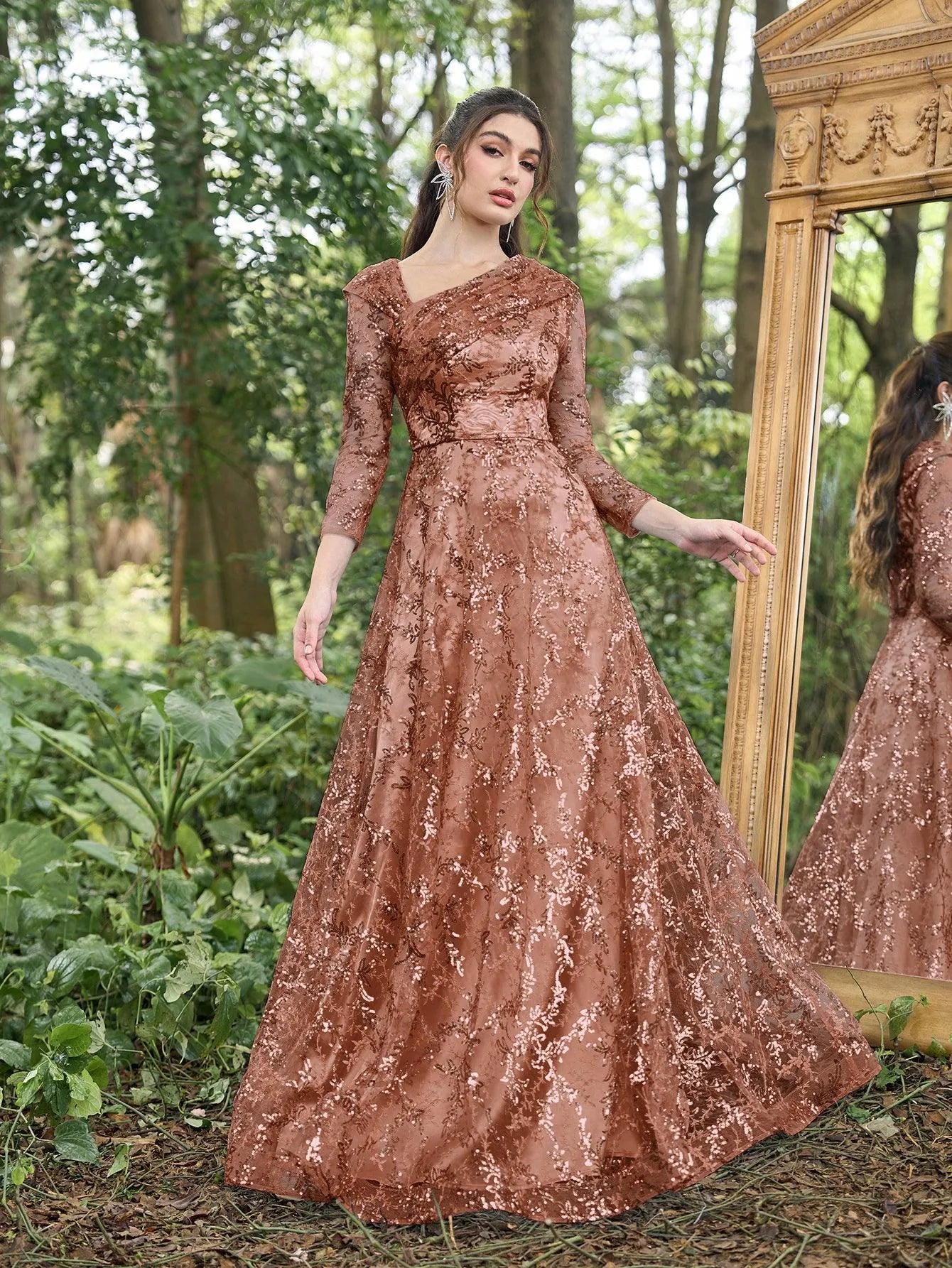 Gorgeous Diagonal Neckline 3/4 Sleeves Beaded Sequin Formal Dress Elonnashop Gorgeous Diagonal Neckline 3/4 Sleeves Beaded Sequin Formal Dress Elonnashop