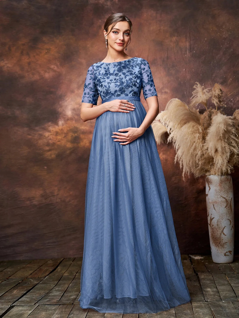 plus size sequin a line dress A-line Backless Lace Maxi Maternity Dress Baby Shower Gown main image 0