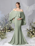 Maternity Off Shoulder Cape Sleeves Mermaid Hem Evening Dress