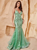 Stylish Lace-up Back Mermaid Hem Sequin Party Dress