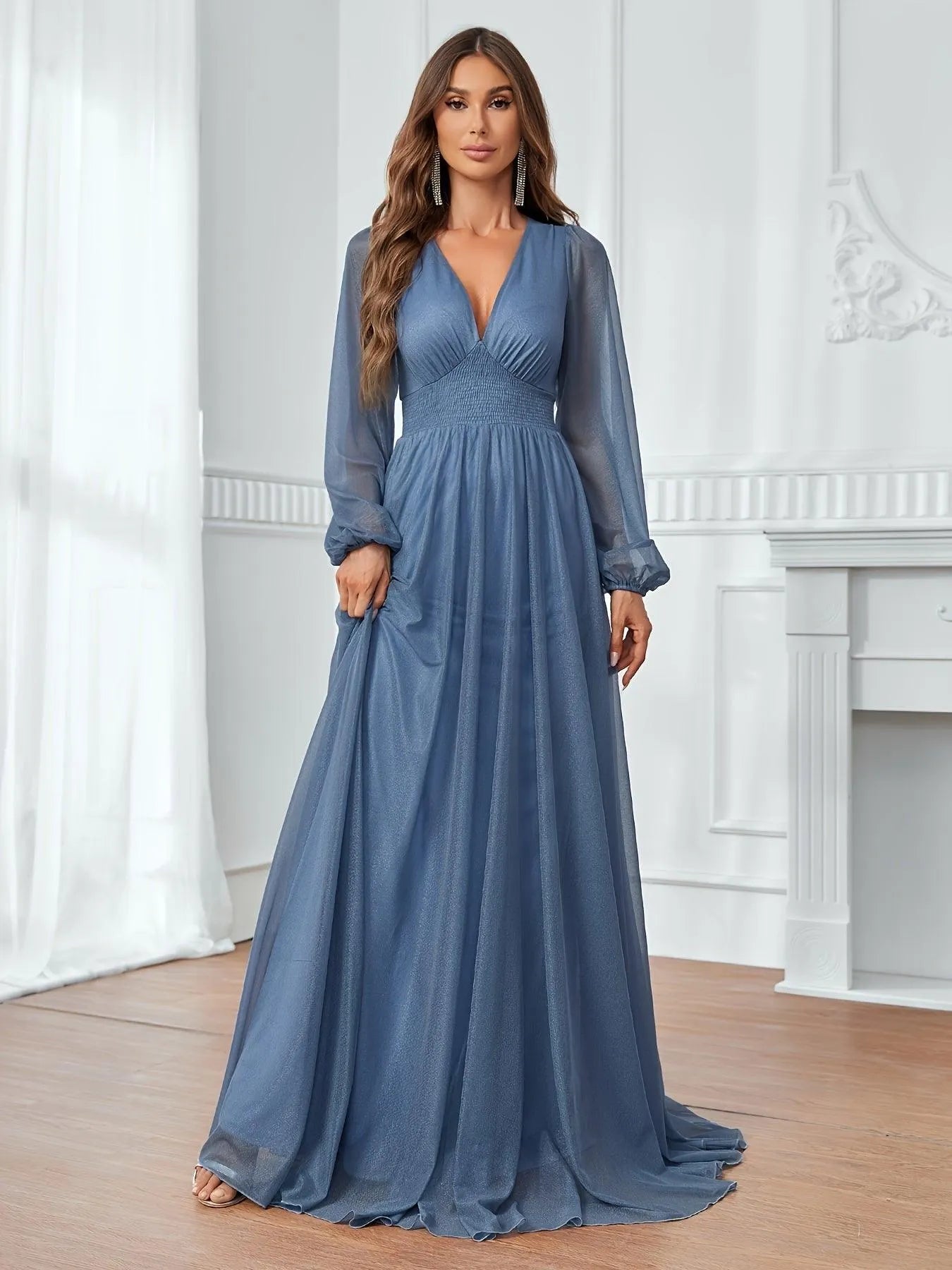 Elegant Shirred Waist Maxi A Line Dress Elonnashop Elegant Shirred Waist Maxi A Line Dress Elonnashop