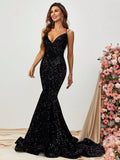 Elegant Spaghetti Strap Sequin Mermaid Dress - Elonnashop