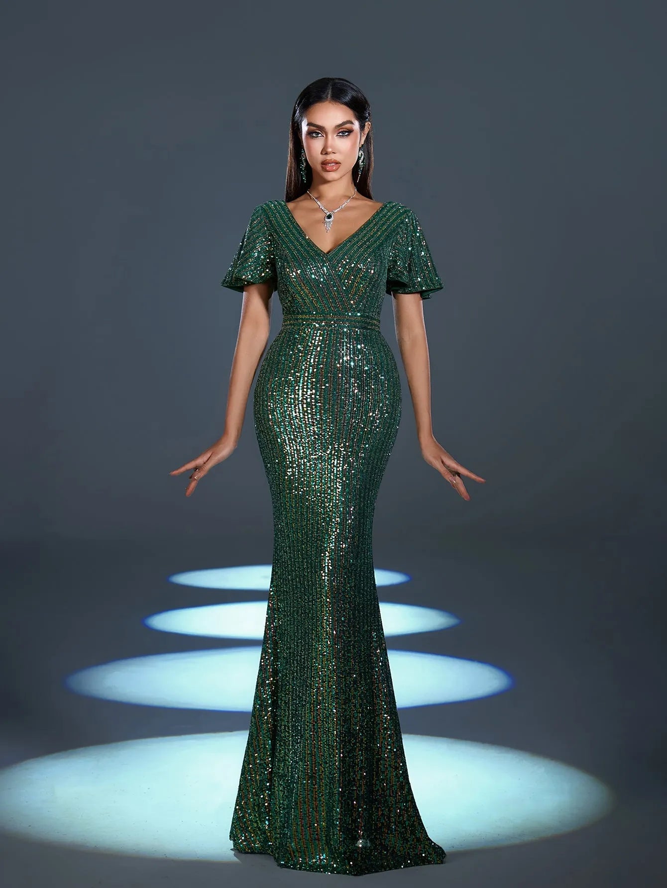 Elegant Sequin Butterfly Sleeves Mermaid Hem Evening Dress Elonnashop Elegant Sequin Butterfly Sleeves Mermaid Hem Evening Dress Elonnashop
