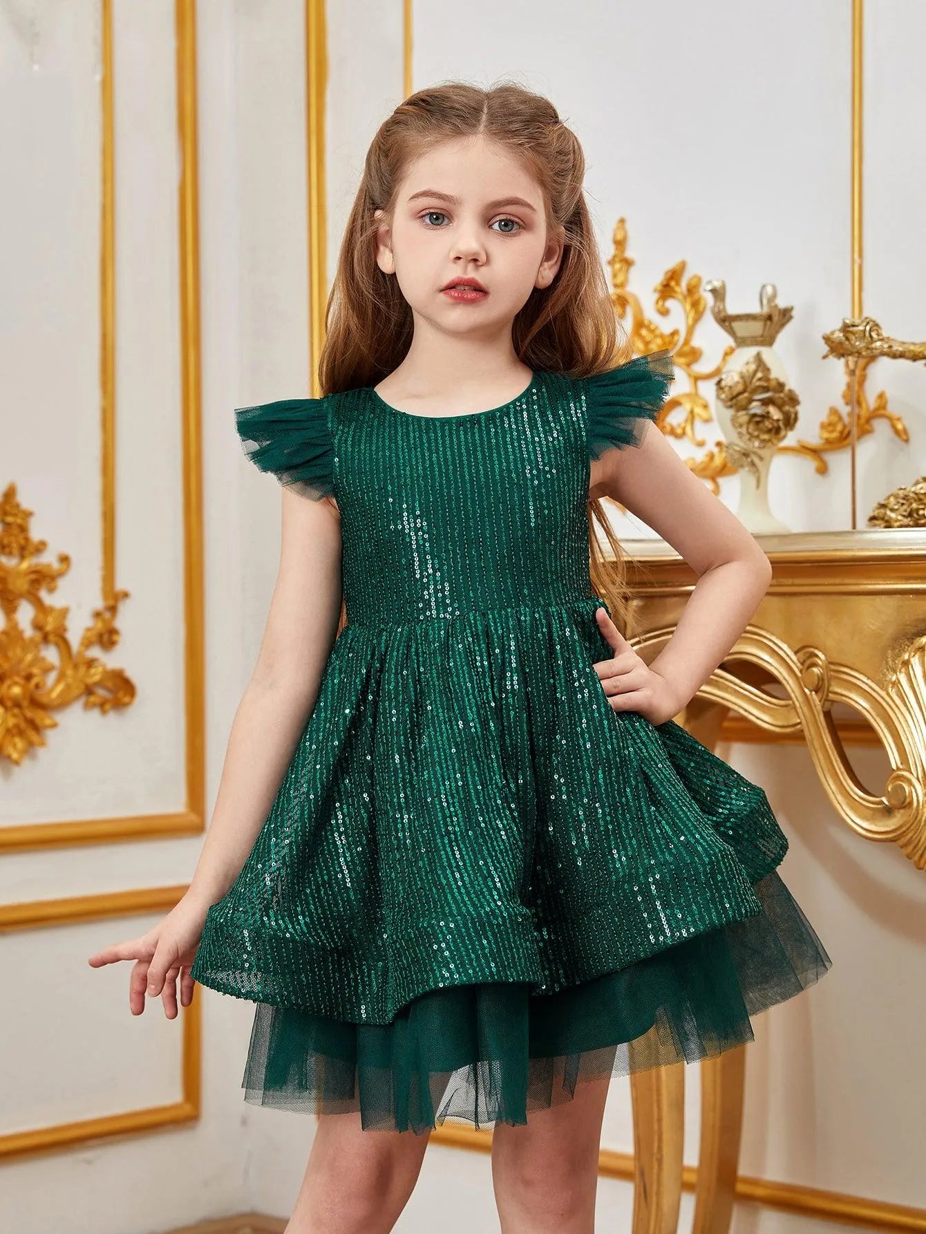 Tween Girls' Sparkling Cap Sleeves Sequin Party Dress - Elonnashop