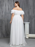 Plus Elegant Ruffle Trim Off Shoulder Tulle Wedding Dress