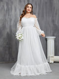 Plus Off Shoulder Lantern Sleeve Mesh Wedding Dress