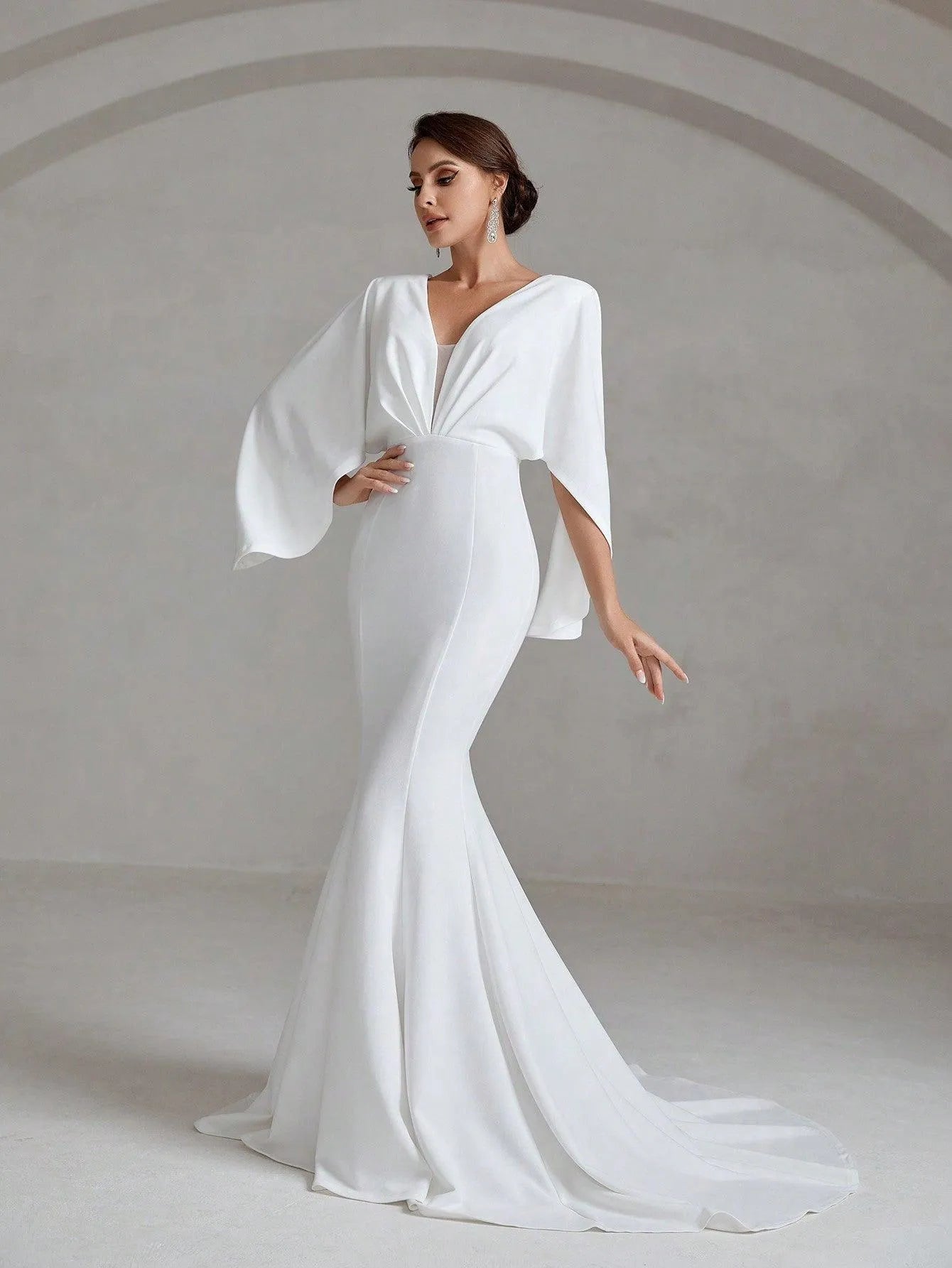 Elegant Cape Sleeves Mermaid Hem Wedding Dress - Elonnashop