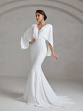 Elegant Cape Sleeves Mermaid Hem Wedding Dress - Elonnashop