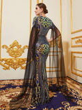 Extra-Long Sleeve Contrast Mesh Graphic Sequin Dress - Elonnashop