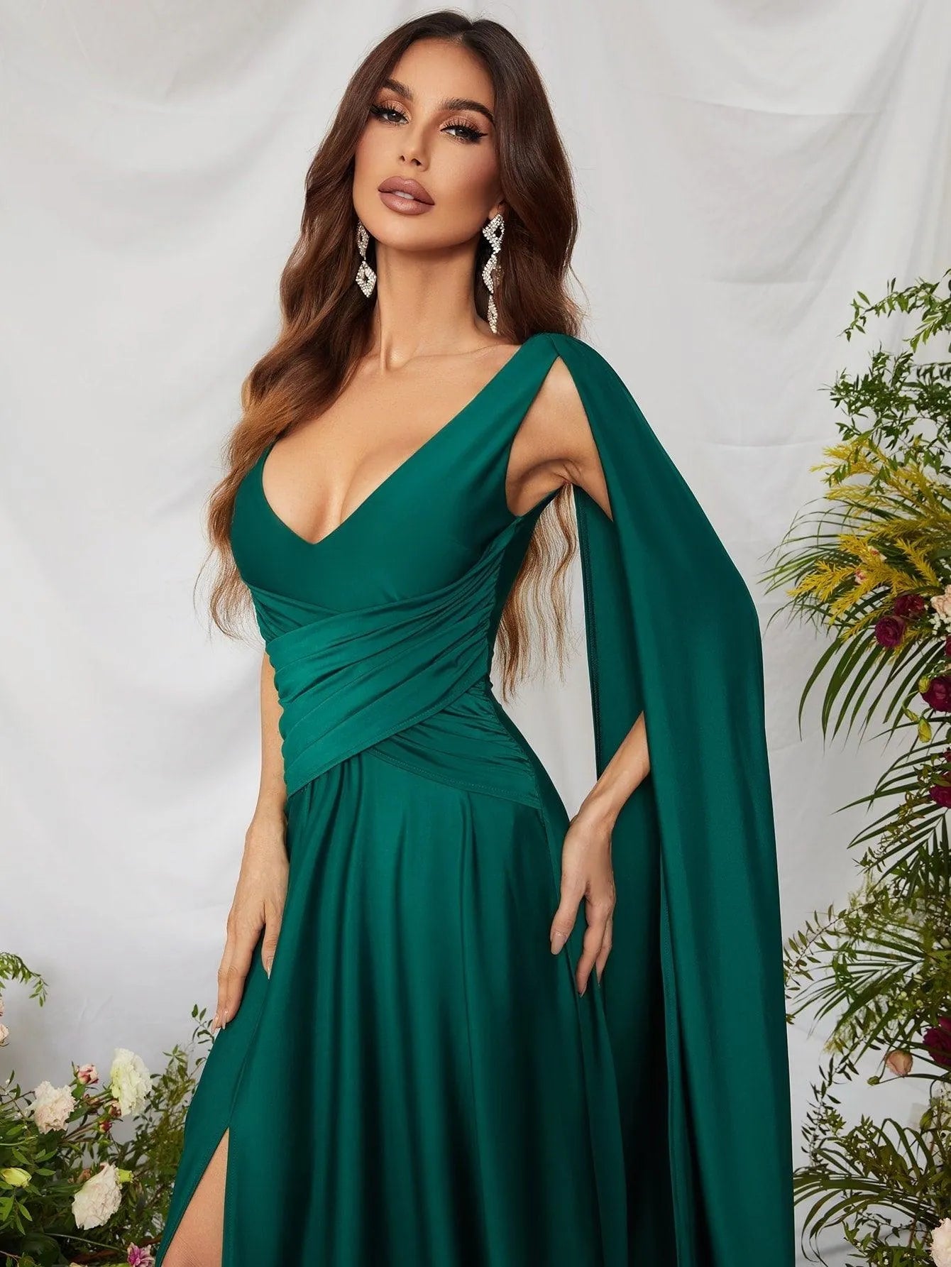 Elegant V Neck Sleeveless A Line Slit Dresses - Elonnashop