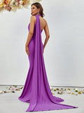 Elegant One Shoulder Ruched Draped Side Mermaid Party Dress - Elonnashop