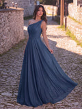 Elegant One-Shoulder Evening Gown | Flowy A-Line Skirt, Open Back | Formal Maxi Dress for Galas, Weddings, Prom