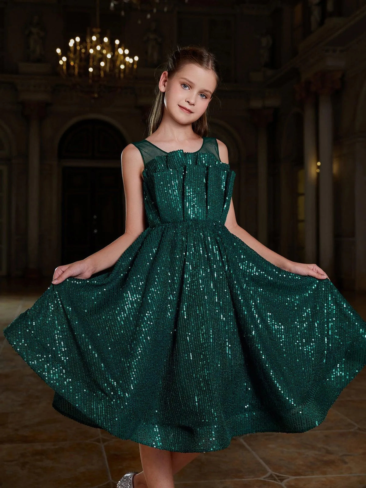 Tween Girls' Pleated Front Sleeveless Sequin Party Dresses – Elonnashop