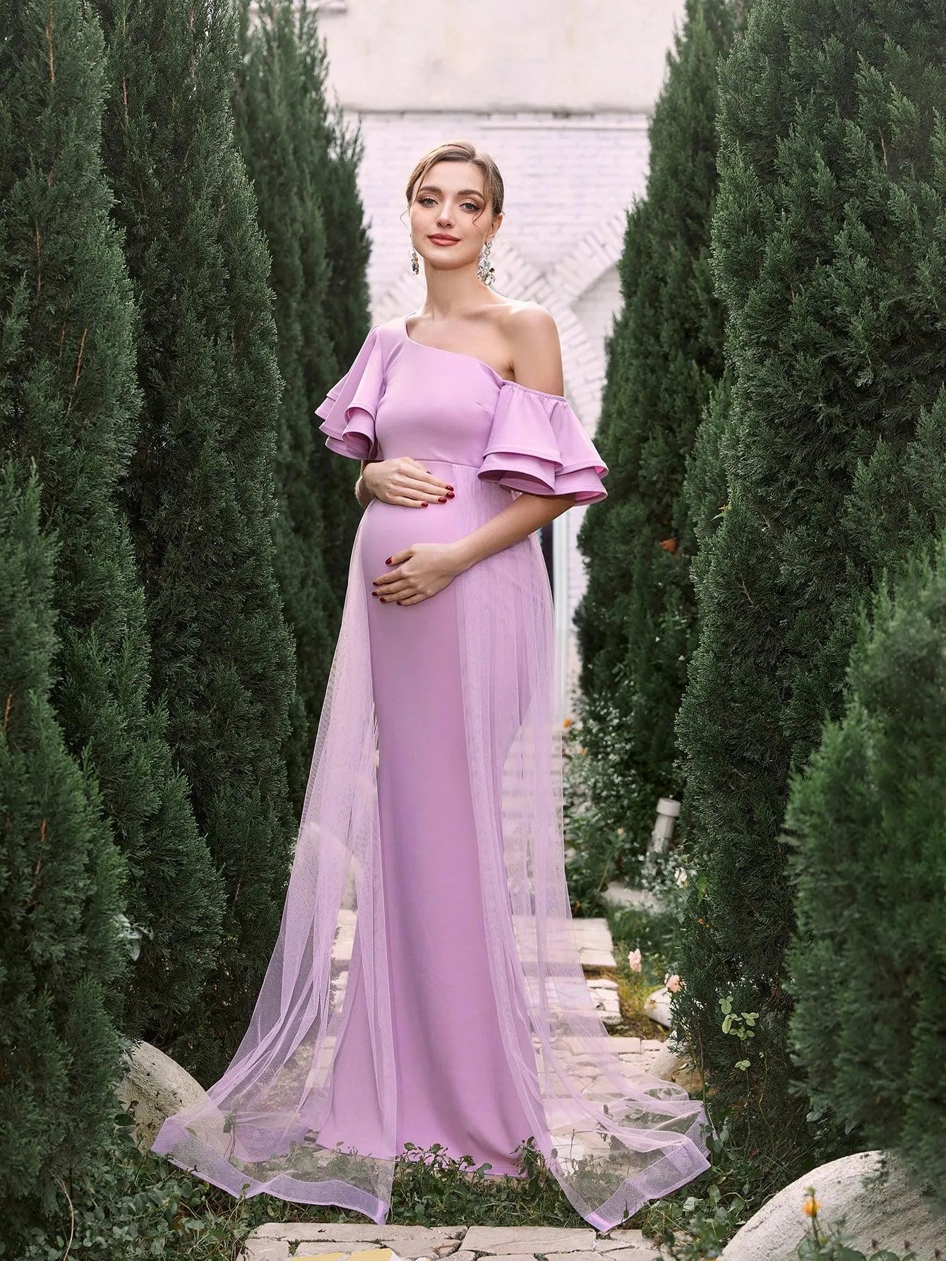 Maternity Asymmetrical Collar Ruffle Sleeves Mermaid Dress Elonnashop Maternity Asymmetrical Collar Ruffle Sleeves Mermaid Dress Elonnashop